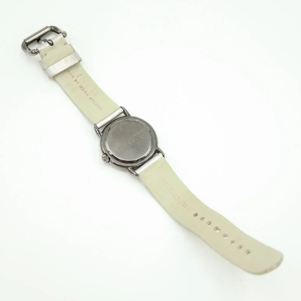 Marc Jacobs Womens Gunmetal Watch 33mm Round Leather Strap MBM1220 w New Battery